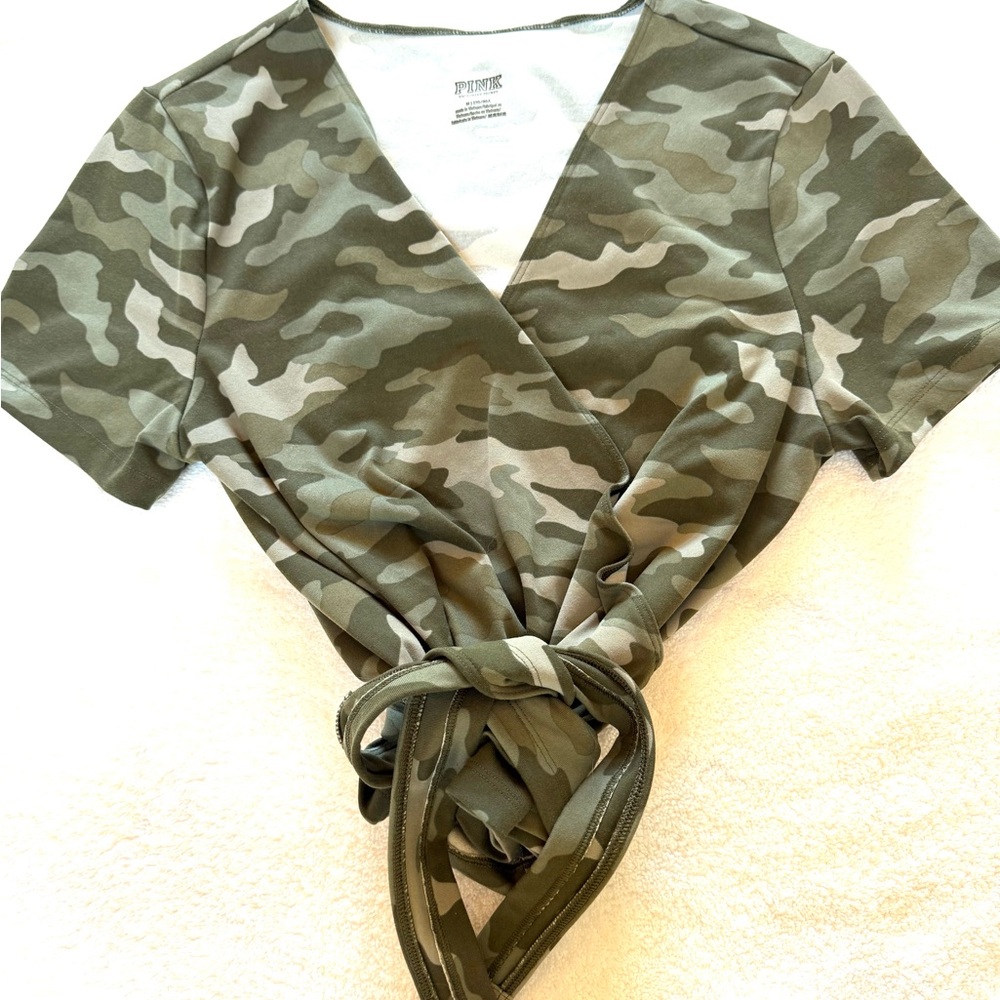 PINK Victoria's Secret Green Camouflage Wrap Blouse